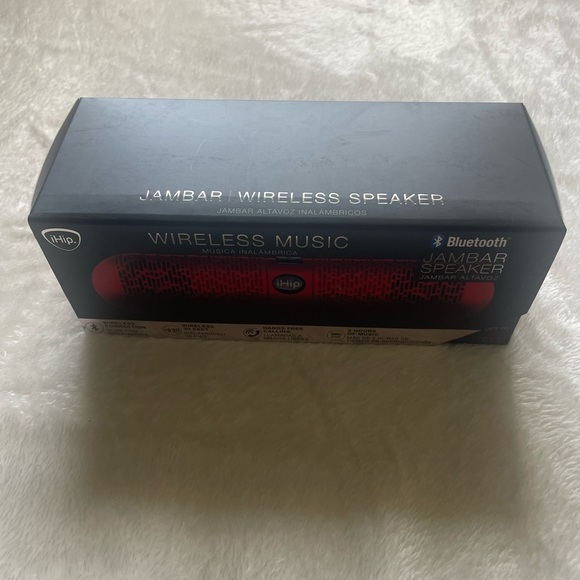 iHip Wireless Music Bluetooth Jambar Speaker 30ft Range Hands Free Calling Red - Picture 2 of 5